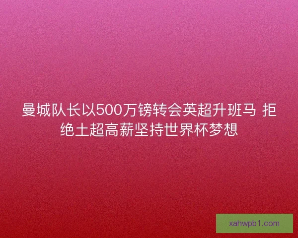 曼城队长以500万镑转会英超升班马 拒绝土超高薪坚持世界杯梦想 曼城队长以500万镑转会英超升班马 拒绝土超高薪坚持世界杯梦想